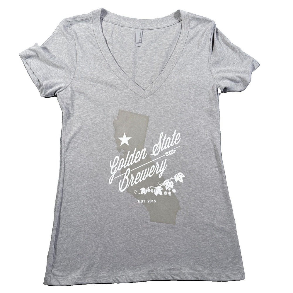 Golden State Brewery Shirt Womens L Gray V-Neck California Craft Beer Tee Local